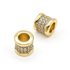 Copper Tube Beads Micro Pave Zirconia Large Hole Gold Plated, approx 9-10mm, 6mm hole