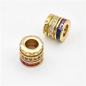 Copper Tube Beads Micro Pave Zirconia Large Hole Gold Plated, approx 10mm, 6mm hole