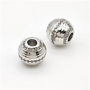 Copper Round Beads Micro Pave Zirconia Large Hole Platinum Plated, approx 10-11mm, 4mm hole