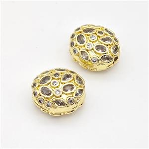 Copper Oval Beads Micro Pave Zirconia Gold Plated, approx 11-13mm