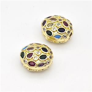 Copper Oval Beads Micro Pave Zirconia Gold Plated, approx 11-13mm