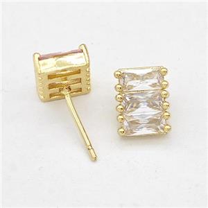 Copper Stud Earring Micro Pave Zirconia Gold Plated, approx 8-10mm