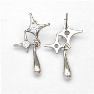 Copper Northstar Stud Earring Micro Pave Zirconia Platinum Plated, approx 10mm, 12mm, 4-16mm