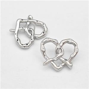 Copper Heart Stud Earring Pave Zirconia Platinum Plated, approx 20-22mm