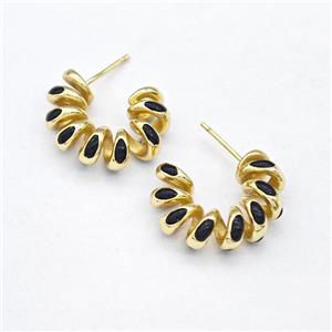 Copper Stud Earring Black Enamel Gold Plated, approx 21mm