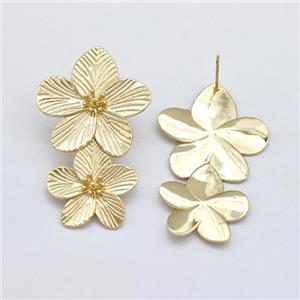 Copper Flower Stud Earring Gold Plated, approx 21mm, 28mm