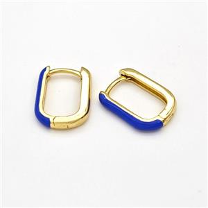 Copper Latchback Earrings Blue Enamel Gold Plated, approx 11-16mm