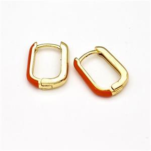 Copper Latchback Earrings Red Enamel Gold Plated, approx 11-16mm