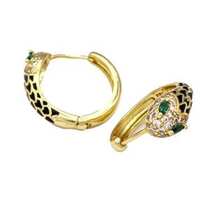 Copper Snake Hoop Earring Micro Pave Zirconia Black Enamel Gold Plated, approx 7mm, 18mm dia