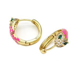 Copper Snake Hoop Earring Micro Pave Zirconia Pink Enamel Gold Plated, approx 7mm, 18mm dia