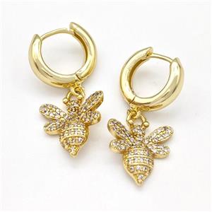 Copper Honeybee Hoop Earrings Pave Zirconia Gold Plated, approx 15mm, 16mm dia