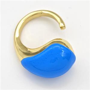 Copper Hook Earrings Hollow Blue Enamel Gold Plated, approx 15-22mm, 16mm dia