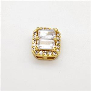 Copper Rectangle Beads Micro Pave Zirconia Gold Plated, approx 8-9mm