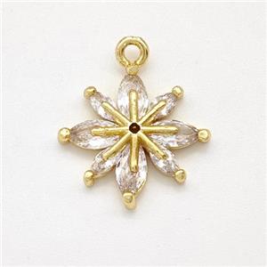 Copper Flower Pendant Pave Zirconia Gold Plated, approx 15mm