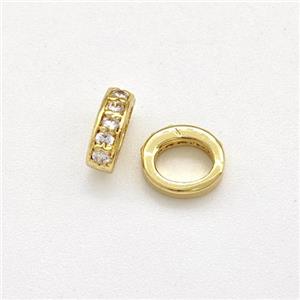 Copper Rondelle Beads Micro Pave Zirconia Large Hole Gold Plated, approx 5-6mm