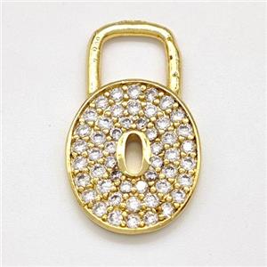 Padlock Charms Copper Pendant Pave Zirconia Gold Plated, approx 15-25mm