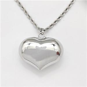 Copper Heart Necklace Platinum Plated, approx 23-30mm, 2.5mm, 42-47cm length