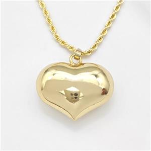 Copper Heart Necklace Gold Plated, approx 23-30mm, 2.5mm, 42-47cm length