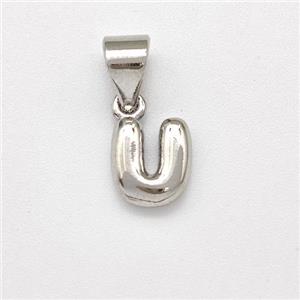 Copper Letter-U Pendant Platinum Plated, approx 6-7mm