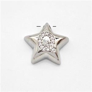 Copper Star Pendant Pave Zirconia Letter-Q Large Hole Platinum Plated, approx 16mm, 3mm hole