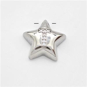 Copper Star Pendant Pave Zirconia Letter-T Large Hole Platinum Plated, approx 16mm, 3mm hole