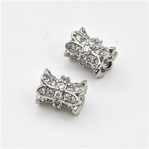 Copper Tube Beads Micro Pave Zirconia Platinum Plated, approx 7-9mm