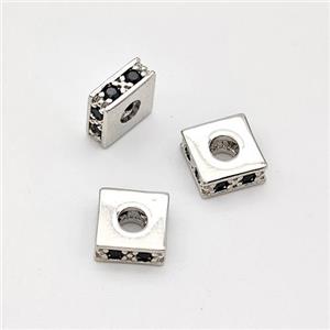 Copper Square Beads Pave Zirconia Spacer Platinum Plated, approx 6mm, 2mm hole