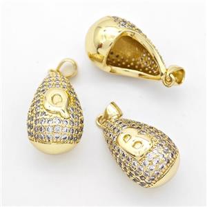 Copper Teardrop Pendant Pave Zirconia Mix Letter Hollow Gold Plated, approx 14-24mm