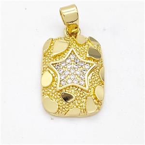 Copper Rectangle Pendant Pave Zirconia Star Nugget Gold Plated, approx 13-18mm