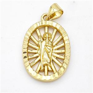 Saint Jude Charms Copper Oval Pendant Gold Plated, approx 15-20mm