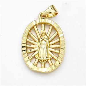 Virgin Mary Charms Copper Oval Pendant Gold Plated, approx 15-20mm