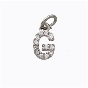 Copper Pendant Pave Zirconia Letter-G Platinum Plated, approx 6-9mm