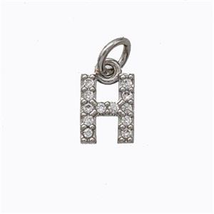 Copper Pendant Pave Zirconia Letter-H Platinum Plated, approx 6-9mm