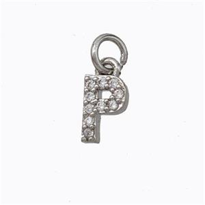 Copper Pendant Pave Zirconia Letter-P Platinum Plated, approx 6-9mm