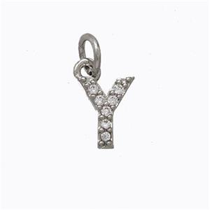 Copper Pendant Pave Zirconia Letter-Y Platinum Plated, approx 6-9mm