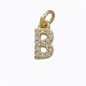 Copper Pendant Pave Zirconia Letter-B Gold Plated, approx 6-9mm