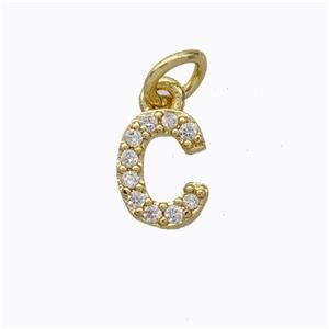 Copper Pendant Pave Zirconia Letter-C Gold Plated, approx 6-9mm