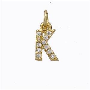 Copper Pendant Pave Zirconia Letter-K Gold Plated, approx 6-9mm