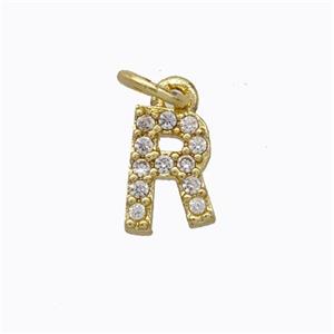 Copper Pendant Pave Zirconia Letter-R Gold Plated, approx 6-9mm