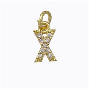 Copper Pendant Pave Zirconia Letter-X Gold Plated, approx 6-9mm