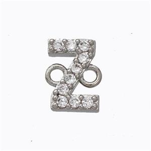 Copper Connector Pave Zirconia Letter-Z Platinum Plated, approx 8-9mm