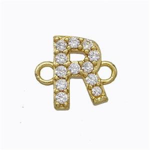 Copper Connector Pave Zirconia Letter-R Gold Plated, approx 8-9mm