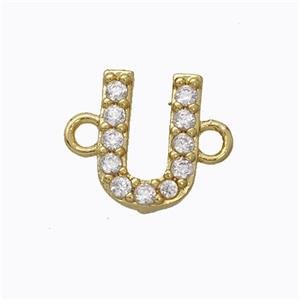 Copper Connector Pave Zirconia Letter-U Gold Plated, approx 8-9mm