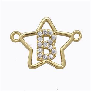 Copper Star Pendant Pave Zirconia Letter-B Gold Plated, approx 16mm