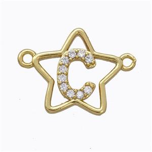 Copper Star Pendant Pave Zirconia Letter-C Gold Plated, approx 16mm