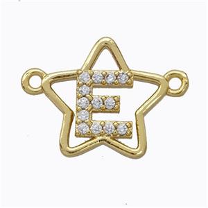 Copper Star Pendant Pave Zirconia Letter-E Gold Plated, approx 16mm