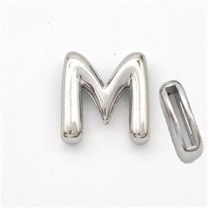 Copper Letter-M Beads Platinum Plated, approx 9-13.5mm, 2x10mm hole