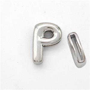 Copper Letter-P Beads Platinum Plated, approx 9-13.5mm, 2x10mm hole