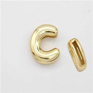 Copper Letter-C Beads Gold Plated, approx 9-13.5mm, 2x10mm hole