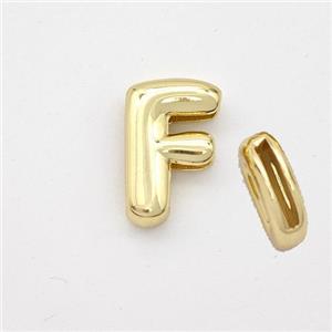 Copper Letter-F Beads Gold Plated, approx 9-13.5mm, 2x10mm hole